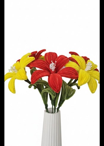 kirmizi sari dekoratif cicek - Görsel 2