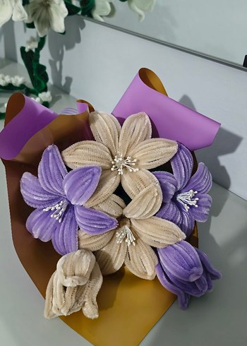 #mor ve krem buket - Görsel 3