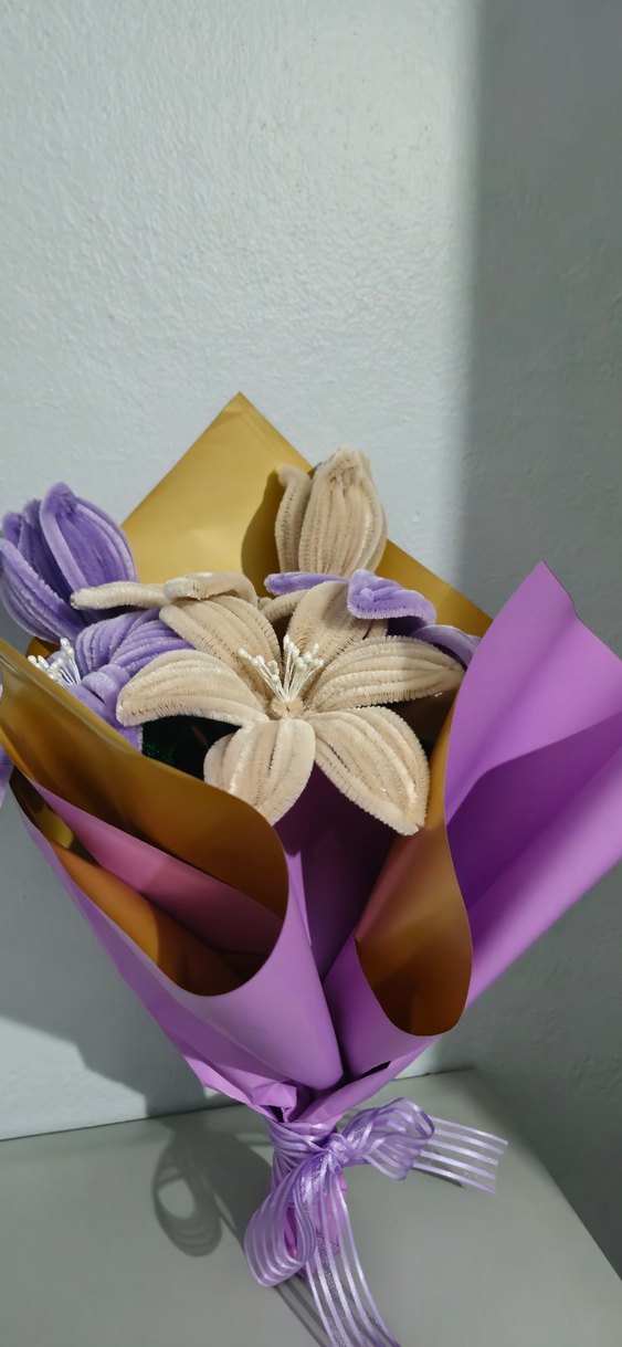 #mor ve krem buket - Görsel 2