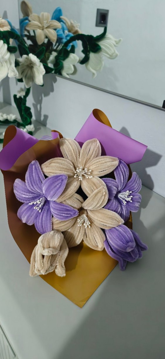 #mor ve krem buket - Görsel 3