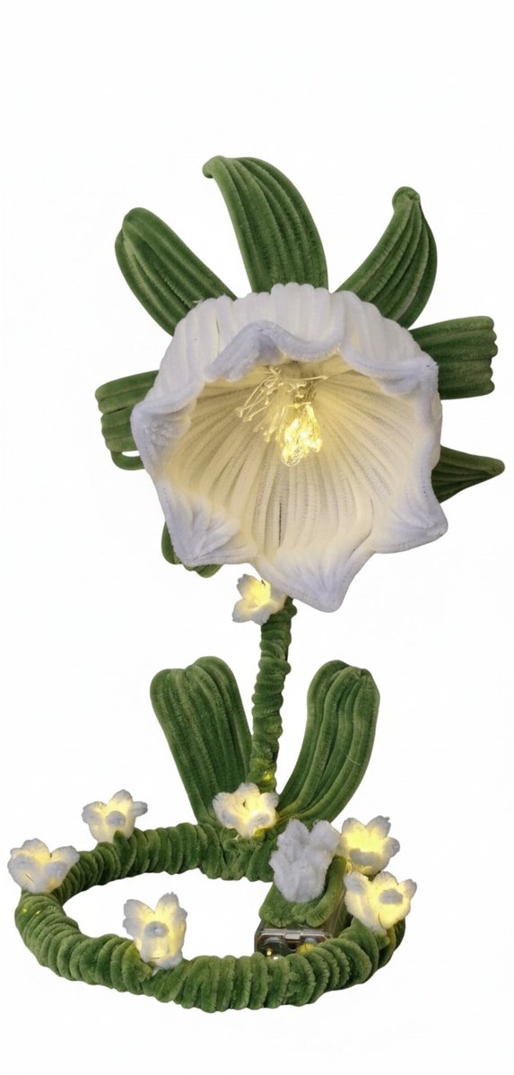 Beyaz Çiçek Tasarımlı Masa Lambası - Görsel 3