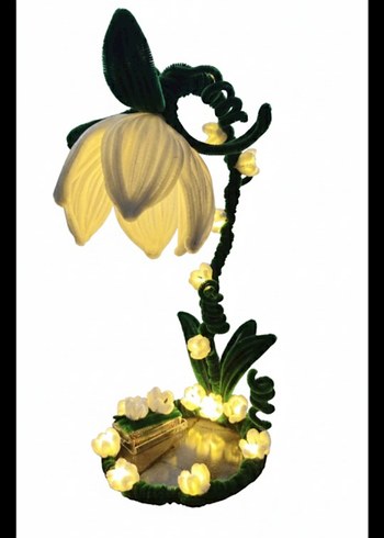 Beyaz Çiçek Desenli Dekoratif Lamba - Görsel 2