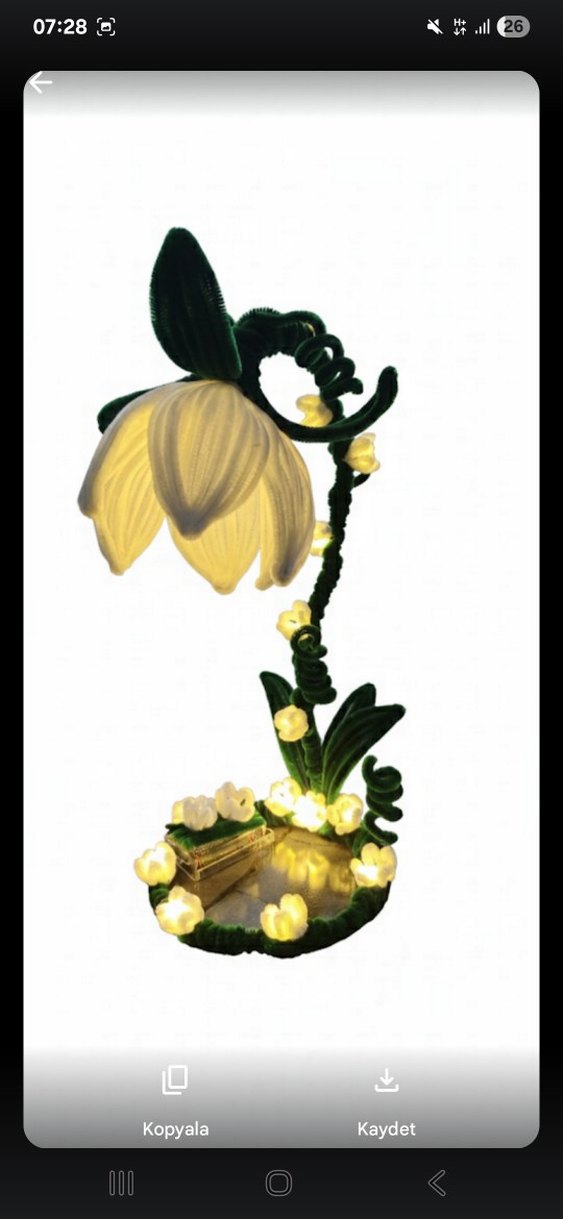 Beyaz Çiçek Desenli Dekoratif Lamba - Görsel 2