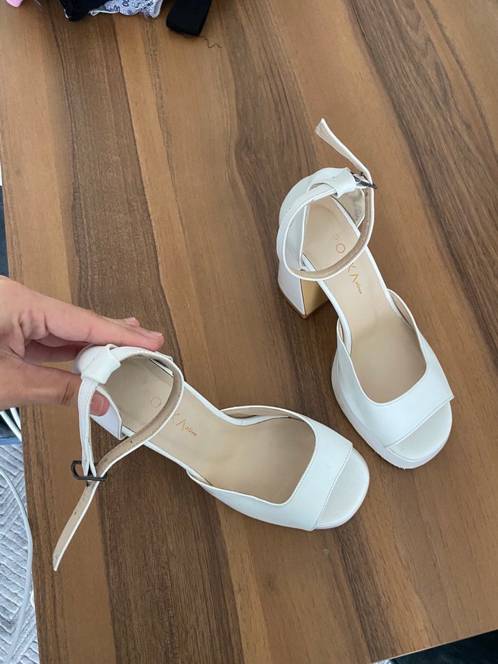 Beyaz Platform Topuklu Kadın Abiye Ayakkabı - Görsel 4