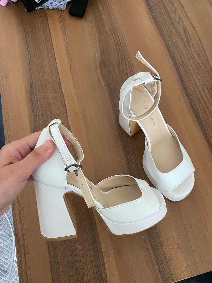 Beyaz Platform Topuklu Kadın Abiye Ayakkabı - Görsel 2
