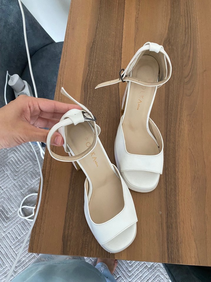 Beyaz Platform Topuklu Kadın Abiye Ayakkabı - Görsel 5