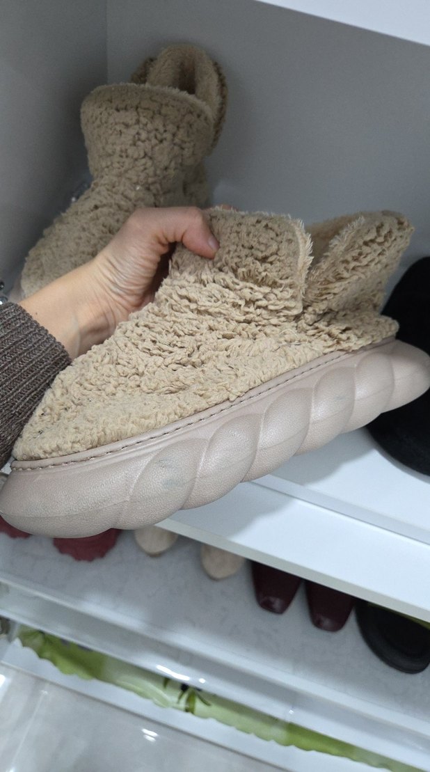 Kız Çocuk Örgü Bej Sıcak Terlik - Görsel 2