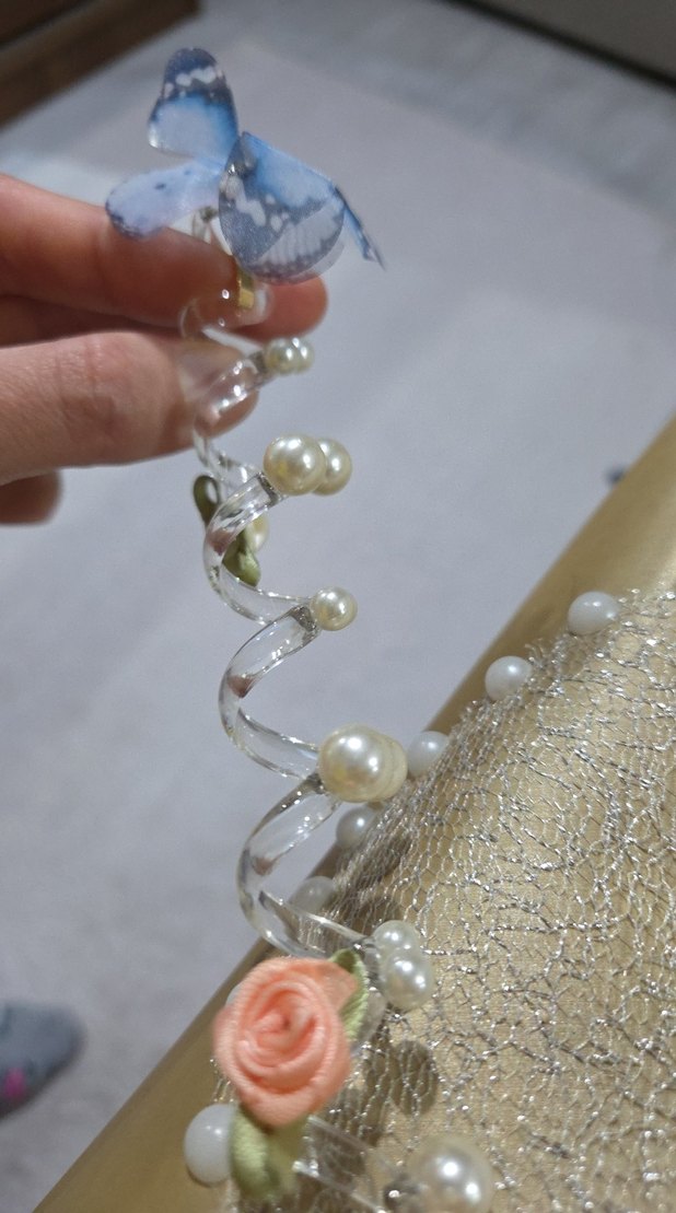 Mavi Çiçekli Boncuklu Kadın saç toplama tokası - Görsel 3