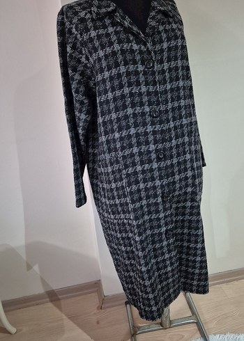 Gri Düğmeli Uzun Kadın Kaban - Görsel 3