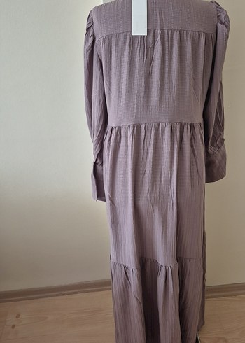 Bej Pilili Uzun Keten Elbise s, m, l bedenler mevcut - Görsel 3