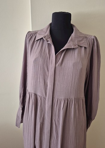 Bej Pilili Uzun Keten Elbise s, m, l bedenler mevcut - Görsel 2