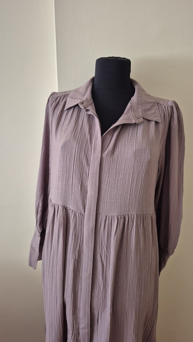 Bej Pilili Uzun Keten Elbise s, m, l bedenler mevcut - Görsel 2