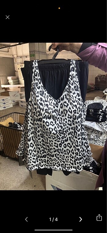 Siyah beyaz leopar tankini takımı