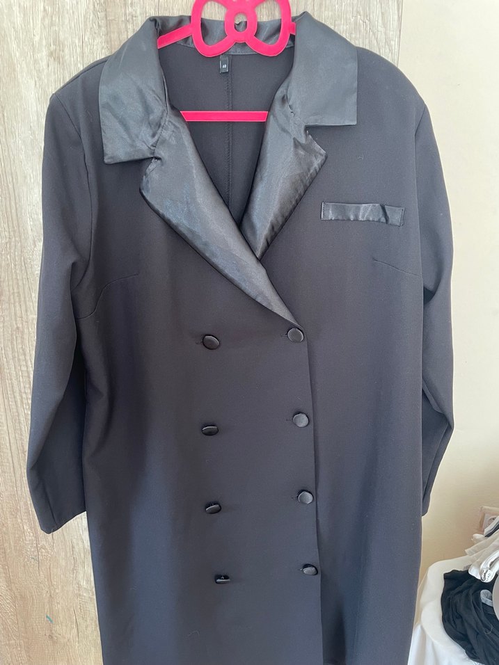 Siyah Deri Mini Ceket Elbise - Görsel 2