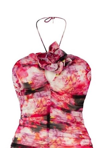 38 Beden pembe Renk Pembe Drapeli Halter Yaka Mini Elbise