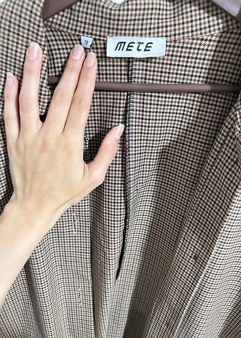 Bej Düğmeli Uzun Kadın Keten Kaban - Görsel 3