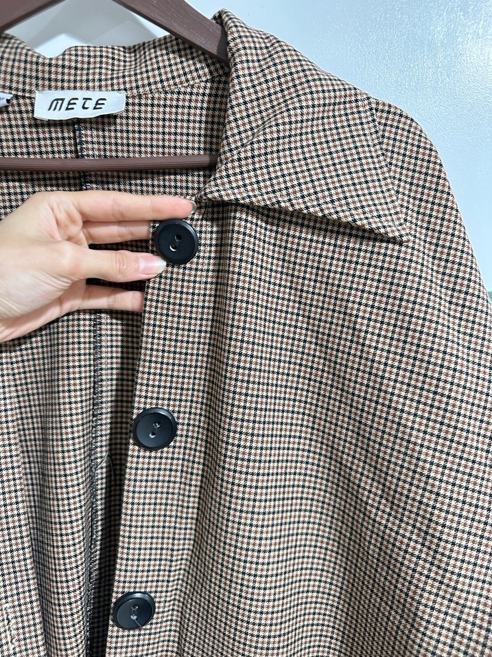 Bej Düğmeli Uzun Kadın Keten Kaban - Görsel 2