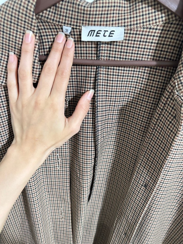 Bej Düğmeli Uzun Kadın Keten Kaban - Görsel 3