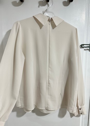 Bej Drapeli Kadın Uzun Kollu Gömlek - Görsel 2