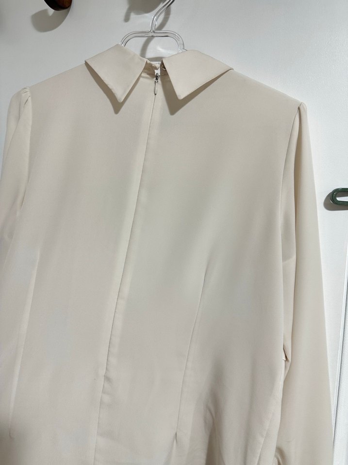 Bej Drapeli Kadın Uzun Kollu Gömlek - Görsel 3