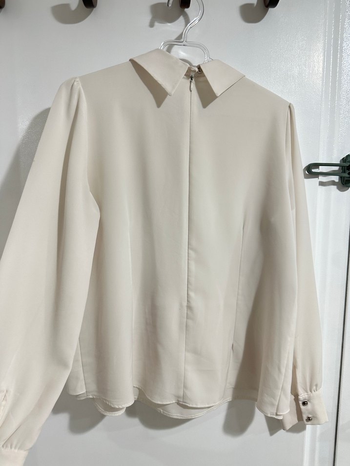 Bej Drapeli Kadın Uzun Kollu Gömlek - Görsel 2