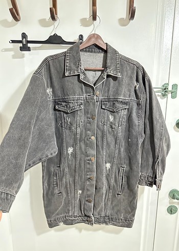 Gri Oversize Kadın Denim Ceket - Görsel 3