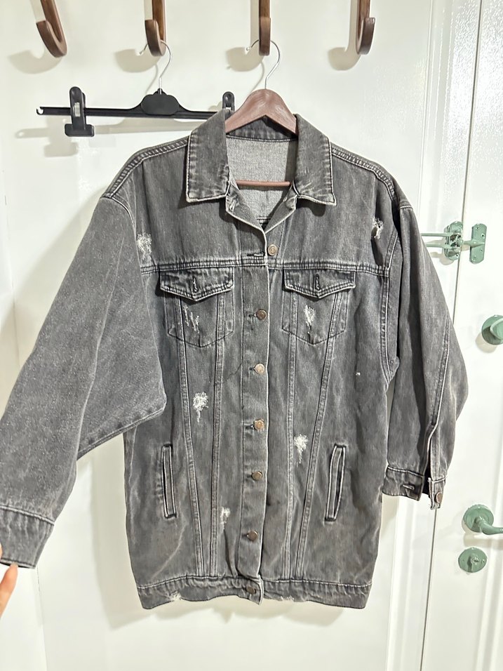 Gri Oversize Kadın Denim Ceket - Görsel 3