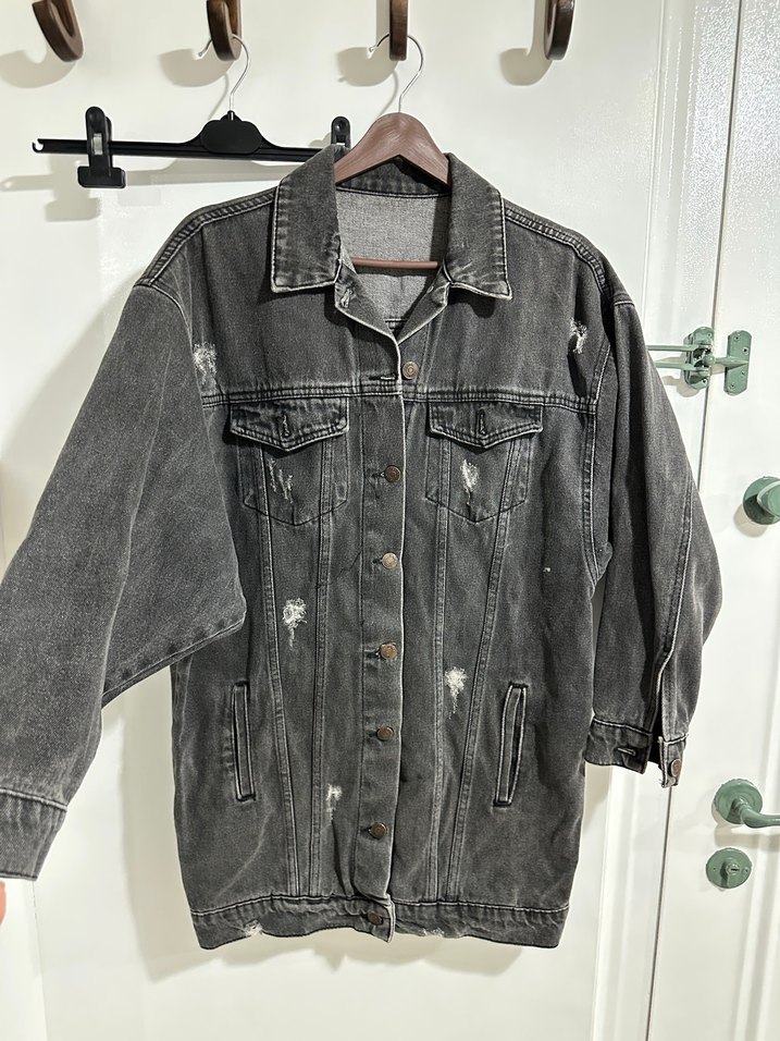 Gri Oversize Kadın Denim Ceket - Görsel 2