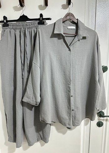 Gri Bol Kesim Keten Kadın takım - Görsel 2