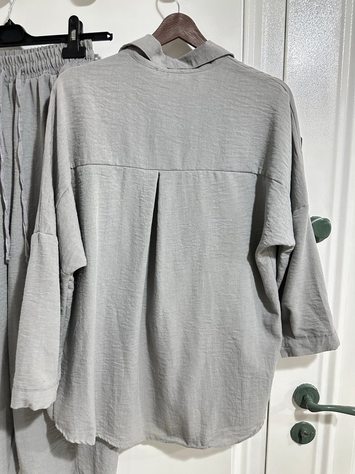 Gri Bol Kesim Keten Kadın takım - Görsel 4