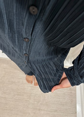 Kadın Siyah Piliseli Uzun Keten Takım - Görsel 3