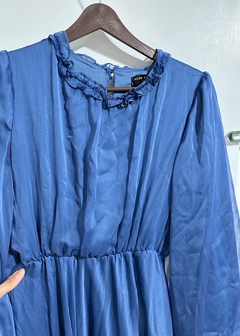 Lacivert Uzun Bohem Keten Elbise - Görsel 3