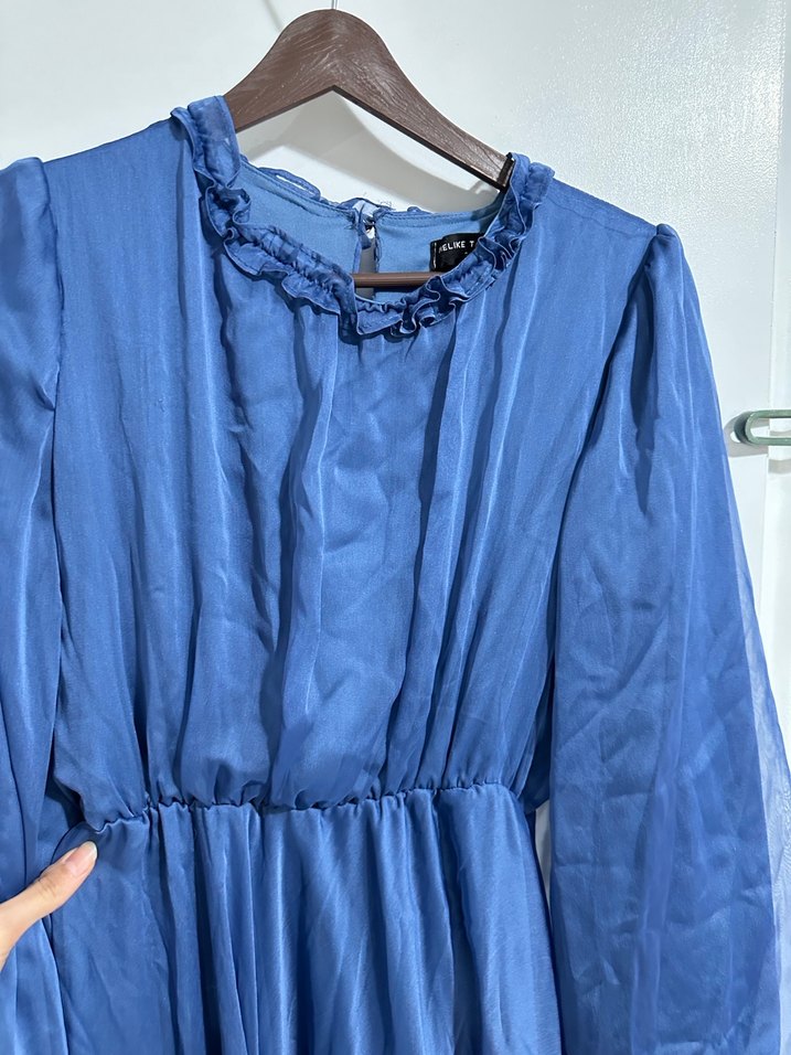 Lacivert Uzun Bohem Keten Elbise - Görsel 3