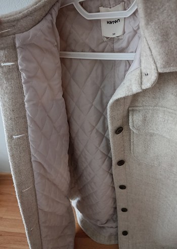 bej Düğmeli Kadın Midi Yün Kaban - Görsel 2