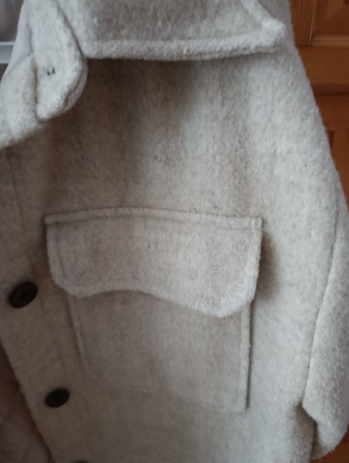 bej Düğmeli Kadın Midi Yün Kaban - Görsel 4