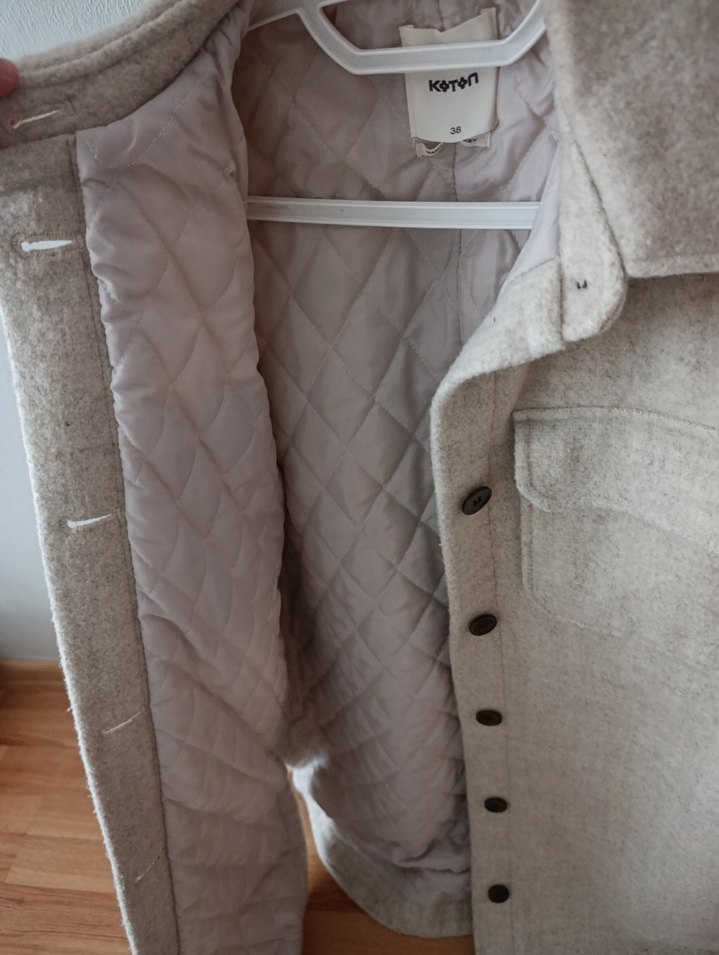 bej Düğmeli Kadın Midi Yün Kaban - Görsel 2