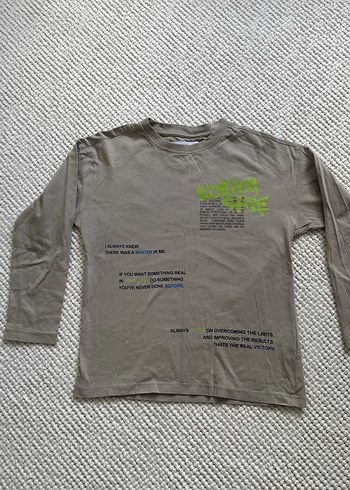 Erkek Çocuk Gri Uzun Kollu Baskılı Keten Tişört