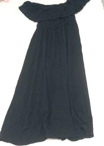 Kadın Siyah Keten Uzun Askısız Elbise - Görsel 3