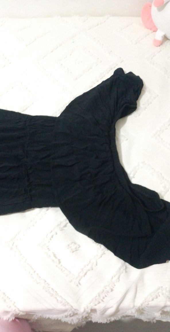 Kadın Siyah Keten Uzun Askısız Elbise - Görsel 4