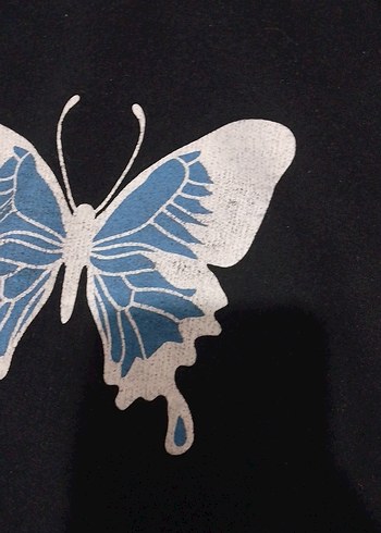 Kız Çocuk Koyu Mavi Kelebek Baskılı Kapüşonlu Sweatshirt - Görsel 2