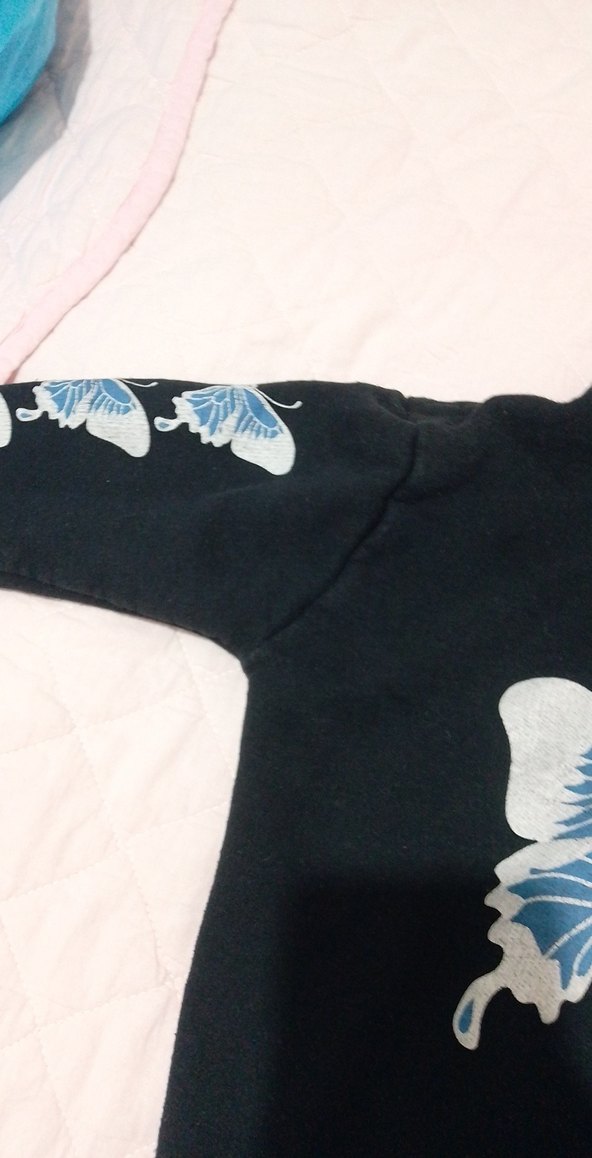 Kız Çocuk Koyu Mavi Kelebek Baskılı Kapüşonlu Sweatshirt - Görsel 3