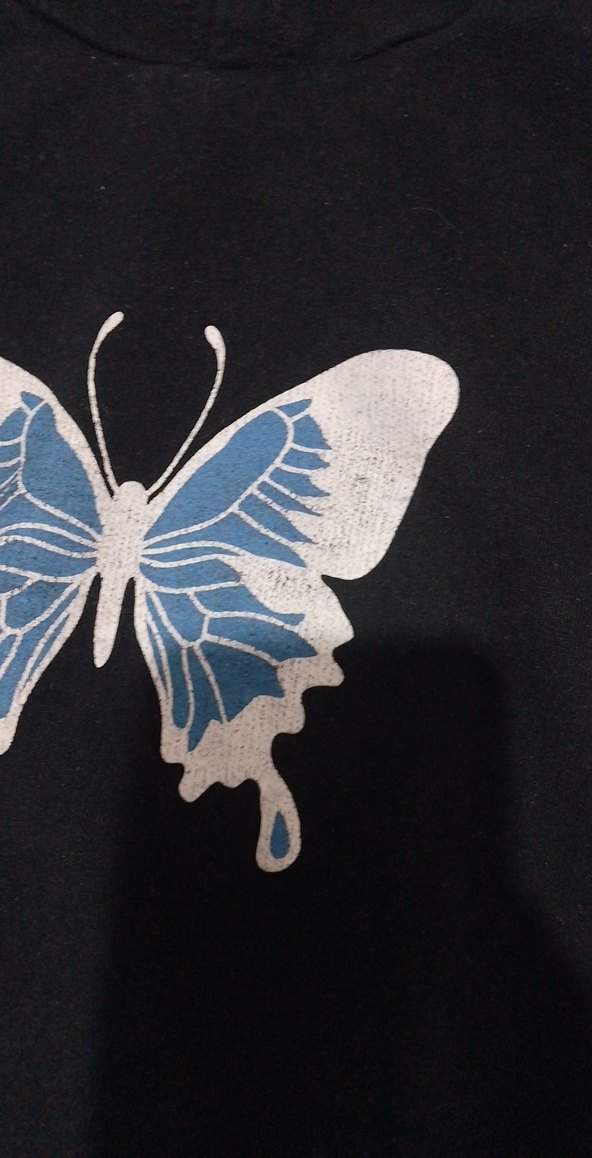 Kız Çocuk Koyu Mavi Kelebek Baskılı Kapüşonlu Sweatshirt - Görsel 2