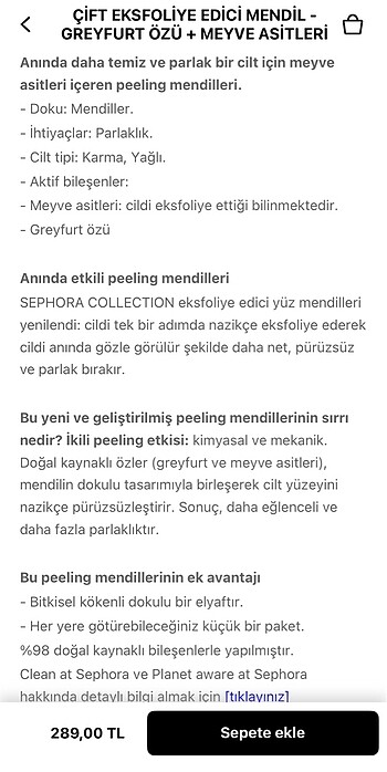 Beden Renk Sephora peeling mendili