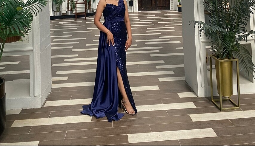 Lacivert elbise - Görsel 5