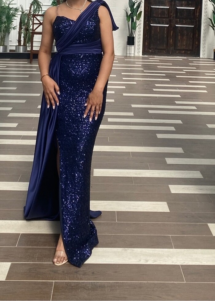 Lacivert elbise - Görsel 2