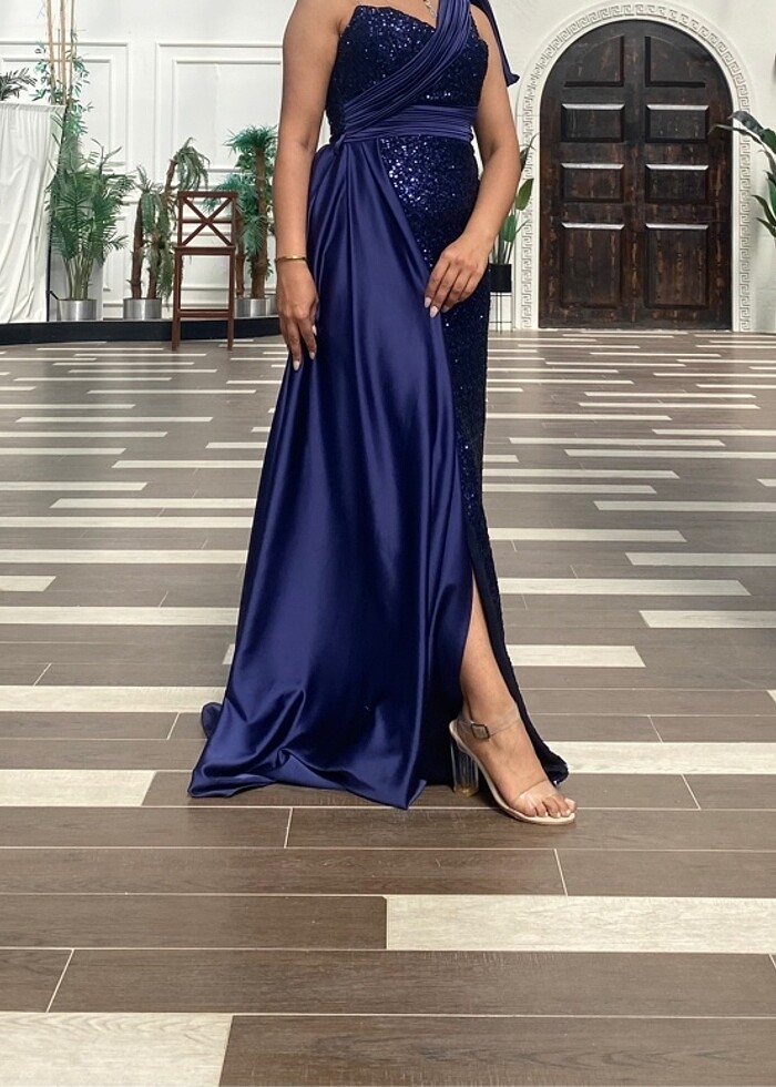 Lacivert elbise - Görsel 4