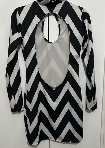 Uzun Kollu Siyah Beyaz Zebra Desenli Mini Elbise - Görsel 7