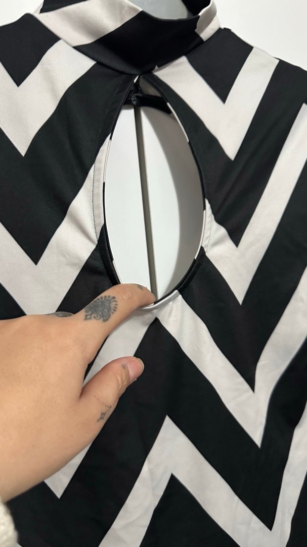 Uzun Kollu Siyah Beyaz Zebra Desenli Mini Elbise - Görsel 4