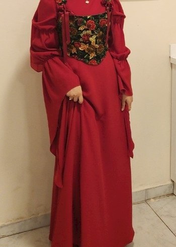 Kırmızı Uzun Kollu Straplez Bohem Kadın Elbisesi - Görsel 2