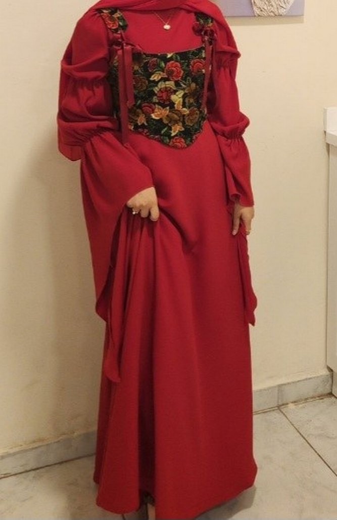 Kırmızı Uzun Kollu Straplez Bohem Kadın Elbisesi - Görsel 2